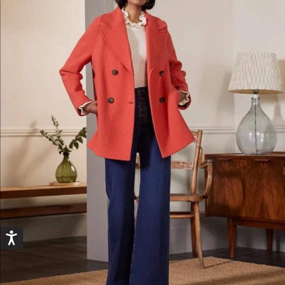 Boden Jackets & Coats Boden Textured Wool Car Coat Cherry Red 4